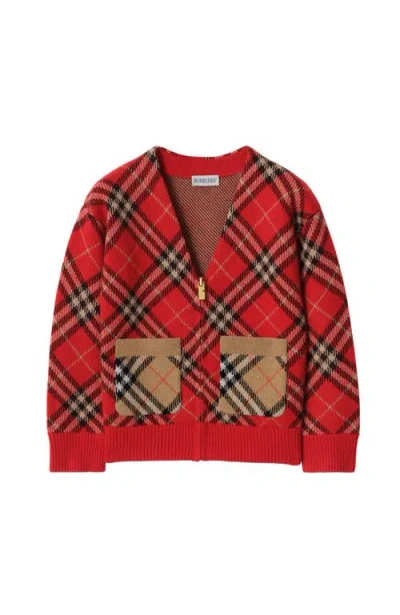 Burberry Kids'  Check Wool Cardigan In Red
