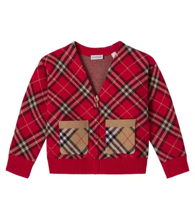 Burberry Kids' Check Wool Cardigan In Red