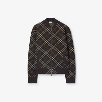 Burberry Check Wool Cashmere Bomber Jacket In Brown