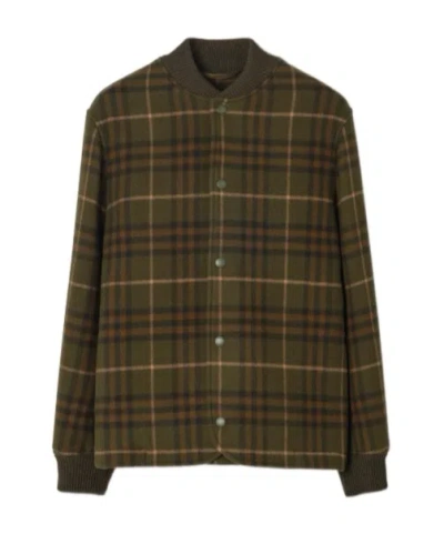 Burberry Check Wool Cashmere Bomber Jacket In Brown