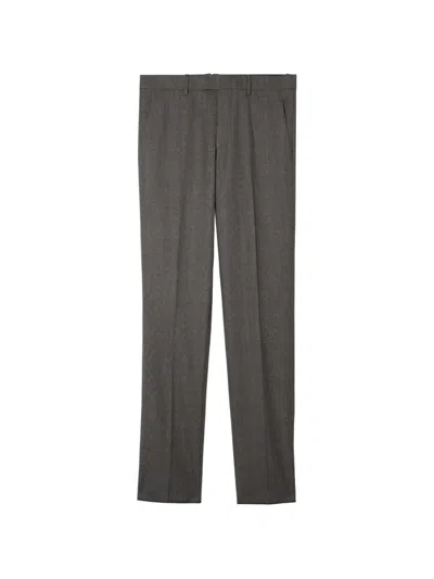 Burberry Check Wool Cashmere Bond Tailored Trousers In Gray