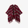 Burberry Charlotte Check Wool Cashmere Cape In Burgundy