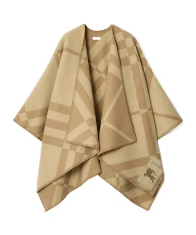 Burberry Check Wool Cashmere Cape In Brown