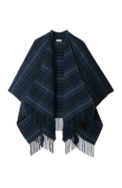 Burberry Check Wool Cashmere Cape In Midnight