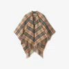 Burberry Charlotte Cape With Plaid Pattern And Fringe In Brown