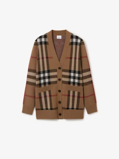 Burberry Cashmere And Wool Knit Cardigan In Birch Brown