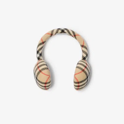 Burberry Check Wool Cashmere Earmuffs In Gray