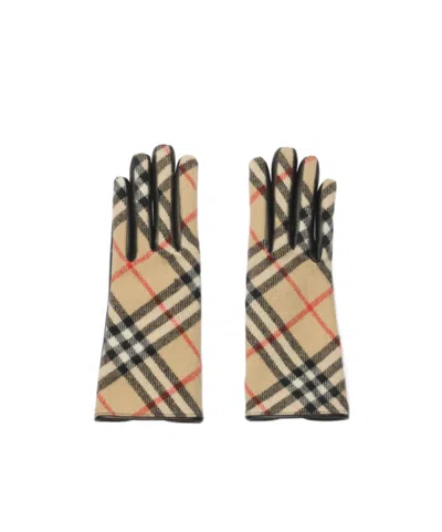 BURBERRY CHECK WOOL CASHMERE GLOVES
