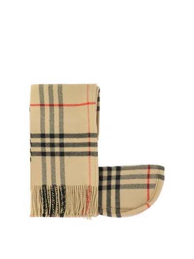 Burberry Check Wool Cashmere Hooded Scarf Scarves Beige In Neutral