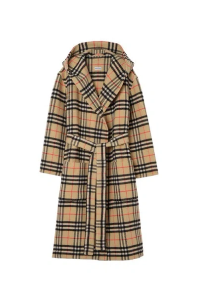 Burberry Check Wool Cashmere Robe In Brown