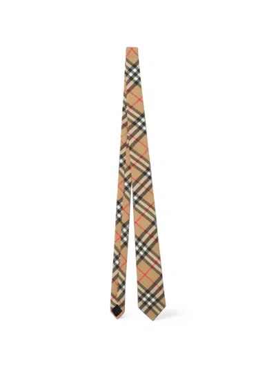 Burberry Check Wool Cashmere Tie In Gold