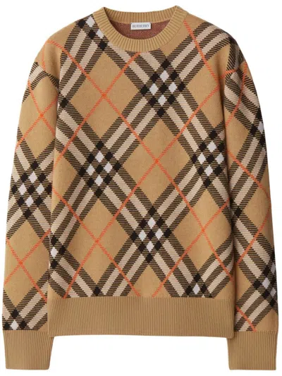 BURBERRY BURBERRY CHECK WOOL CREWNECK JUMPER