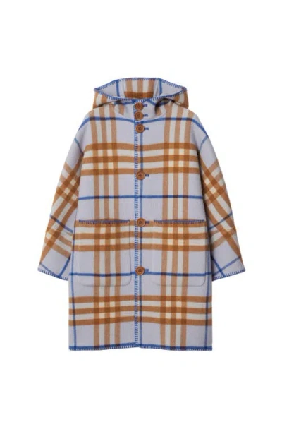 Burberry Kids'  Childrens Check Wool Duffle Coat In Slate Blue