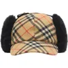 Burberry Check Wool Hat Ear Flaps Fur Trim In Brown