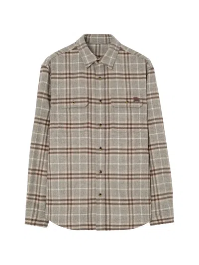 Burberry Check Wool Flannel Overshirt In Brown