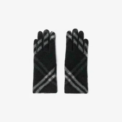 Burberry Check Wool Gloves In Charcoal