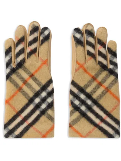 Burberry Check Wool Gloves In Sandipcheck
