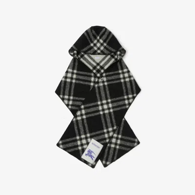 Burberry Check Wool Hooded Scarf In Black