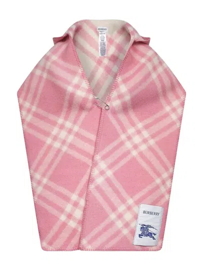 Burberry Check Wool Hooded Scarf In Pink