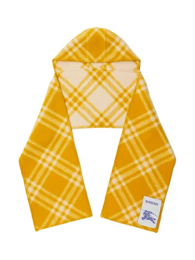 Burberry Check Wool Hooded Scarf Yellow
