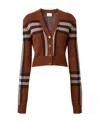 Shop Burberry Check Wool Jacquard Cropped Cardigan In Brown