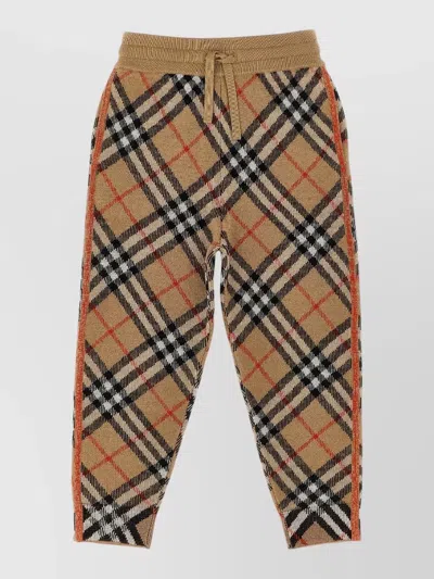 Burberry Check Wool Joggers In Brown