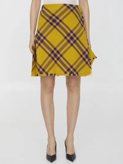 Burberry Check Wool Kilt In Yellow