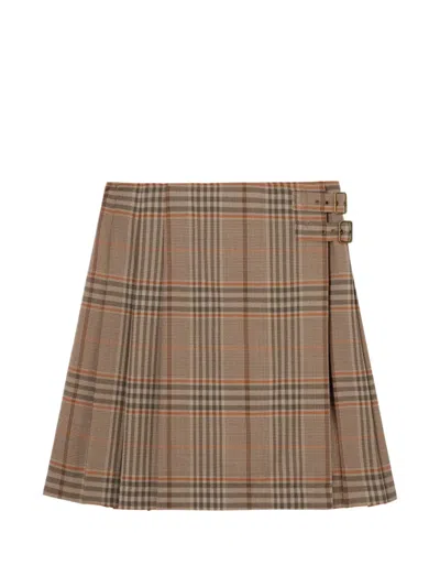 Burberry Check Wool Kilt In Brown