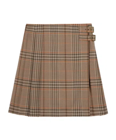 Burberry Check Wool Kilt In Sandstone Beige