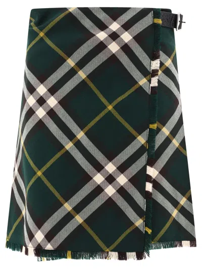 Burberry Check-pattern Wool Skirt In Ivy P