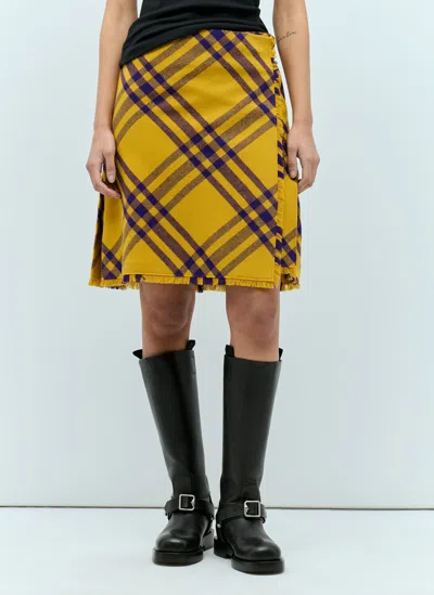 Burberry Check Wool Kilt In Yellow