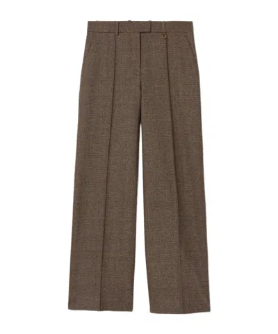 Burberry Check Wool Linen Blend Tailored Trousers In Gray