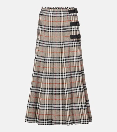 Burberry Check Wool Midi Skirt In Multi
