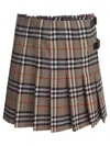 Burberry Plaid Pleated Skirt With Frayed Hem And Buckle Accents