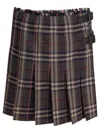 Burberry Wool Skirt With Embroidered Buckle And Pleats In Brown