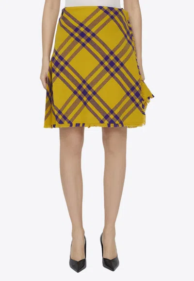 Burberry Check Wool Mini Skirt In Yellow
