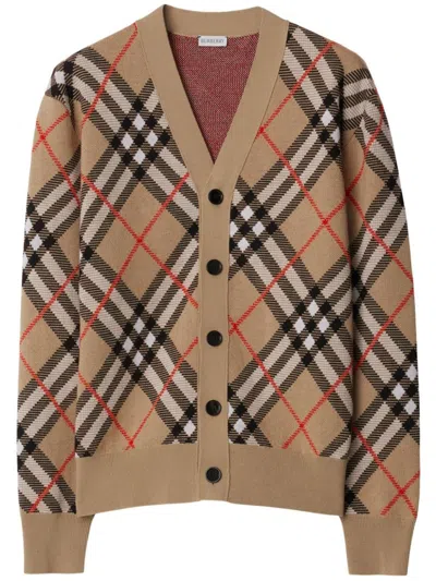 Burberry Check Wool Mohair Blend Cardigan In Nude & Neutrals