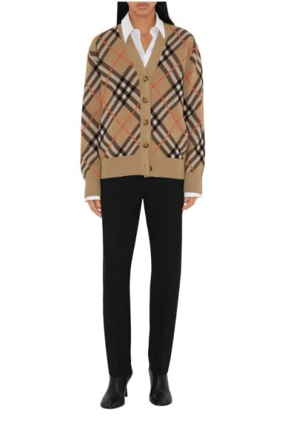 BURBERRY BURBERRY CHECK WOOL MOHAIR BLEND CARDIGAN