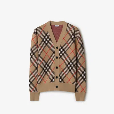 Burberry Check Wool Mohair Blend Cardigan In Brown