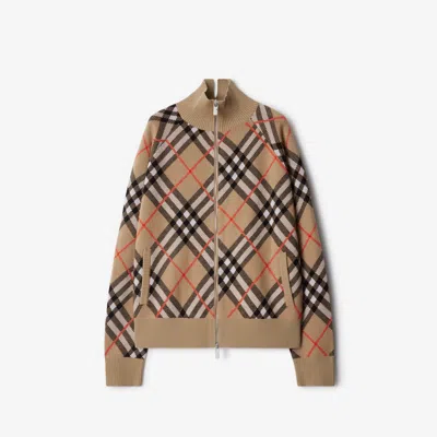 Burberry Embroidered Stretch Wool Blend Cardigan In Sand