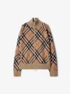 Burberry Embroidered Stretch Wool Blend Cardigan In Sand