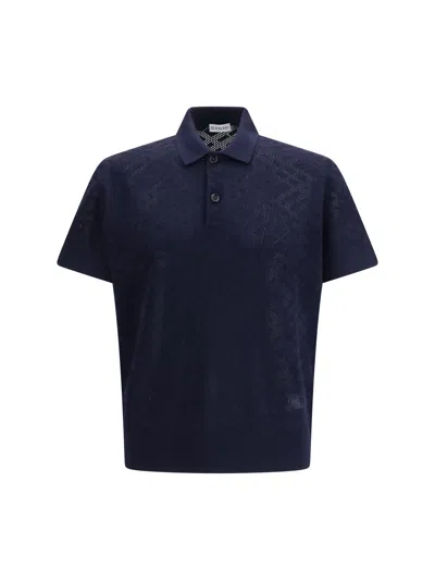 Burberry Check Wool Openwork Polo In Blue