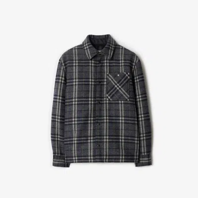 Burberry Check Wool Overshirt In Indigo