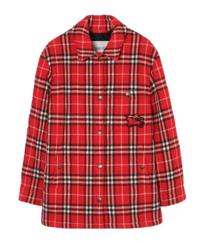 Burberry Check Wool Overshirt In Red