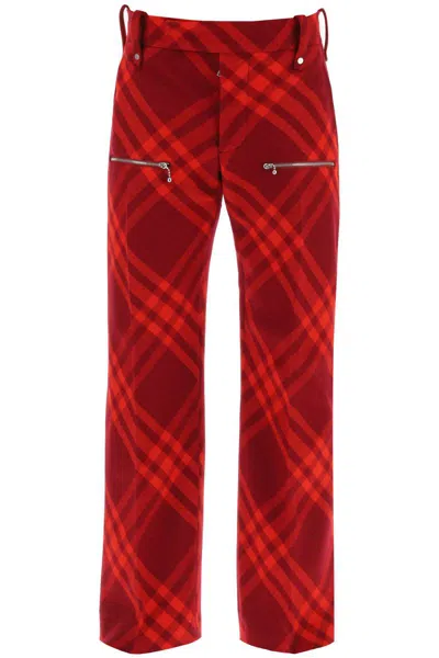 Burberry Check Wool Pants In Rosso