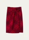 BURBERRY CHECK WOOL PENCIL SKIRT WITH ROSETTE DETAIL