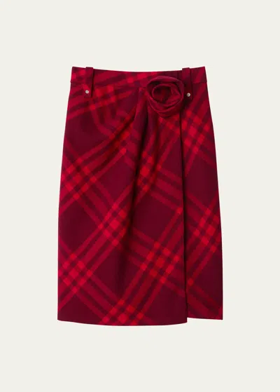 Burberry Check Wool Pencil Skirt With Rosette Detail In Ripple Ip Check