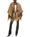 Burberry Check Wool Poncho In Brown