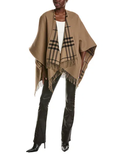 Burberry Check Wool Poncho In Brown