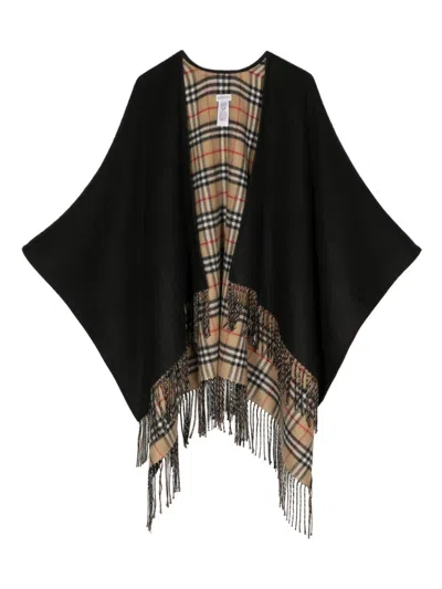 Burberry Check Wool Reversible Cape In Black